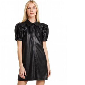 Alice + Olivia Jem Faux Leather Shirtdress Women’s medium Black Short sleeves